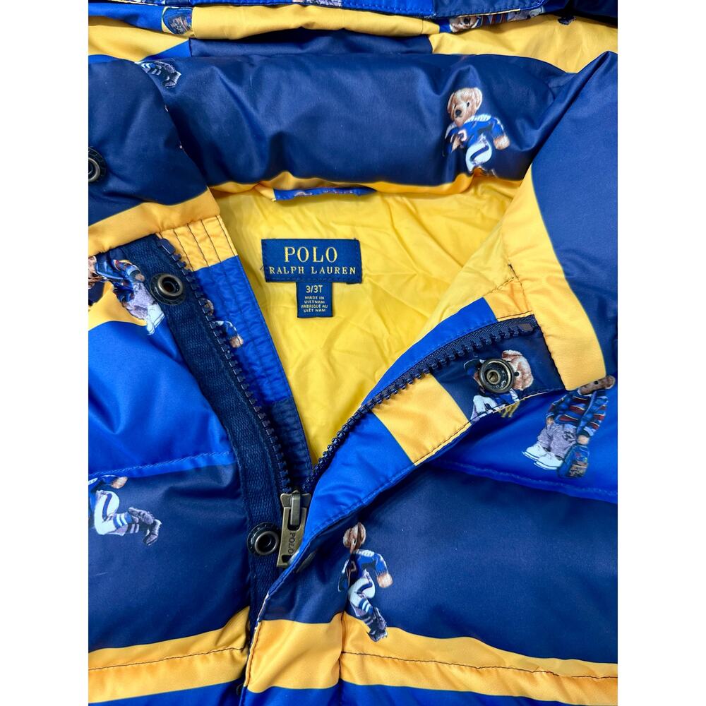 Polo Ralph Lauren Toddler Boys‎ 3T Blue Yellow Polo Bear Puffer Jacket Hooded - Picture 5 of 10